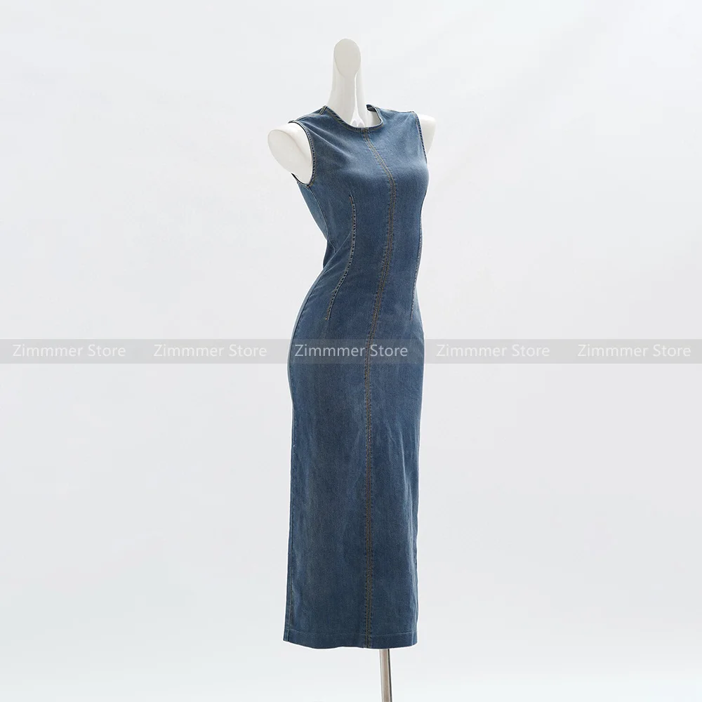 Niche Chic Vintage Round Neck Sleeveless Denim Dress Commuter Waist Slit Hip Dresses
Niche Chic Vintage Round Neck Sleeveless Denim Dress Commuter Waist Slit Hip Dresses