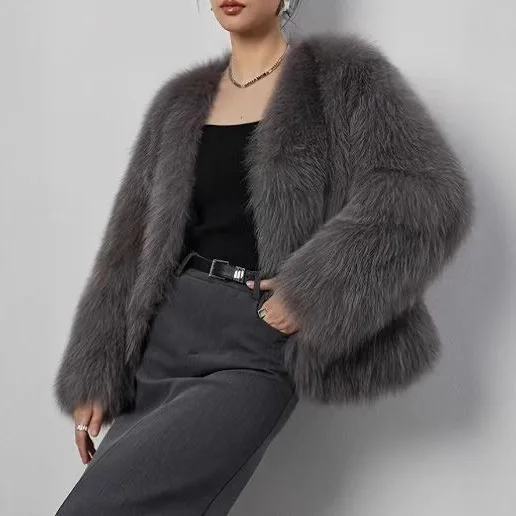 Fashionable Short Fur Coat V-Neck Artificial Fur Jacket Puffy Women's Outerwear Thickened Body Warm Style Autumn Collection
Fashionable Short Fur Coat V-Neck Artificial Fur Jacket Puffy Women's Outerwear Thickened Body Warm Style Autumn Collection