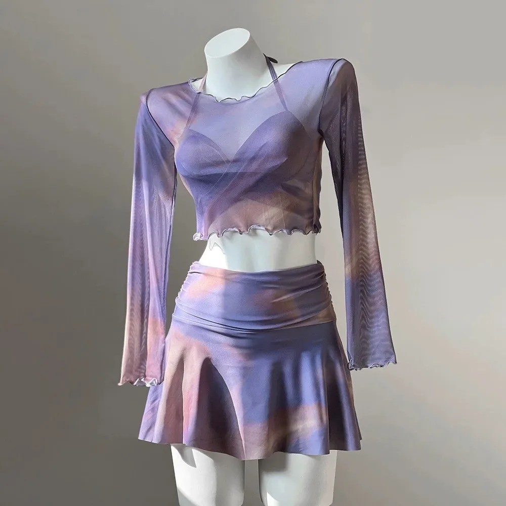 Fashion Tie-dye 3 in 1 Swimwear Set Sun Protection Beachwear Long Sleeve Swimsuit camisole Purple Bikini Bathing Suit Beach
Fashion Tie-dye 3 in 1 Swimwear Set Sun Protection Beachwear Long Sleeve Swimsuit camisole Purple Bikini Bathing Suit Beach