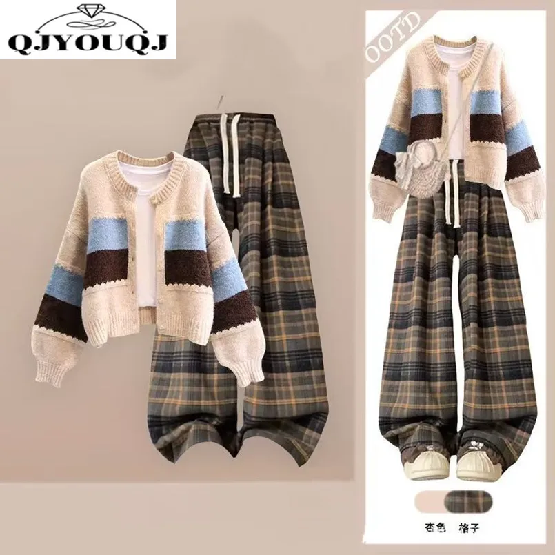 Осенне-зимний комплект, женский новый дизайн, вязаный кардиган + широкие брюки, повседневные клетчатые брюки, комплект из двух предметов
Осенне-зимний комплект, женский новый дизайн, вязаный кардиган + широкие брюки, повседневные клетчатые брюки, комплект из двух предметов