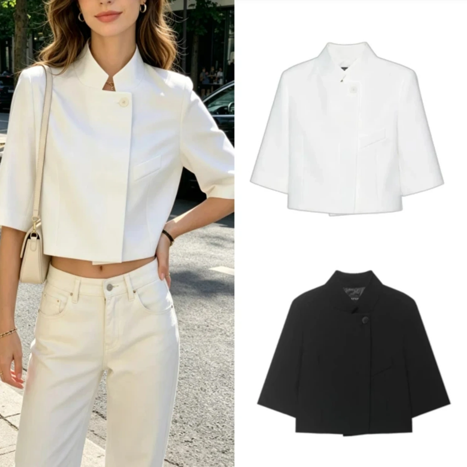 Cropped White Black Blazer Spring 2026 Single Breasted Shoulder Pads Women Casual Street Coat Outerwear Female Chic Blazer
Cropped White Black Blazer Spring 2026 Single Breasted Shoulder Pads Women Casual Street Coat Outerwear Female Chic Blazer