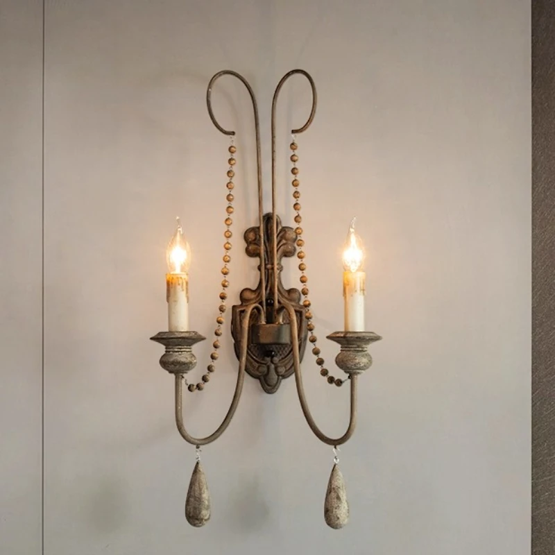 American Wrought Iron LED Wall Lamp Double-headed Candle Light Personality Living Room Restaurant Kitchen Bedroom Wooden Sconces
American Wrought Iron LED Wall Lamp Double-headed Candle Light Personality Living Room Restaurant Kitchen Bedroom Wooden Sconces