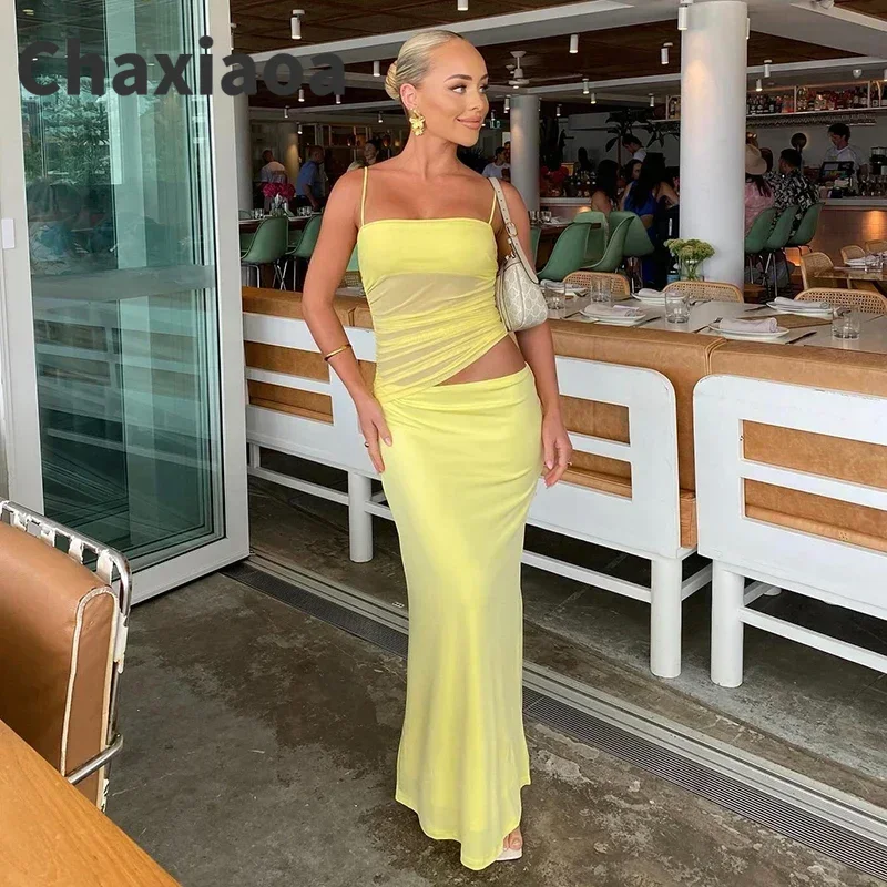 Chaxiaoa Women Sexy Club Two Piece Set Summer Fashion Sleeveless Crop Tops and Long Party Elegant Dress Skirt Set Outfits 2025
Chaxiaoa Women Sexy Club Two Piece Set Summer Fashion Sleeveless Crop Tops and Long Party Elegant Dress Skirt Set Outfits 2025