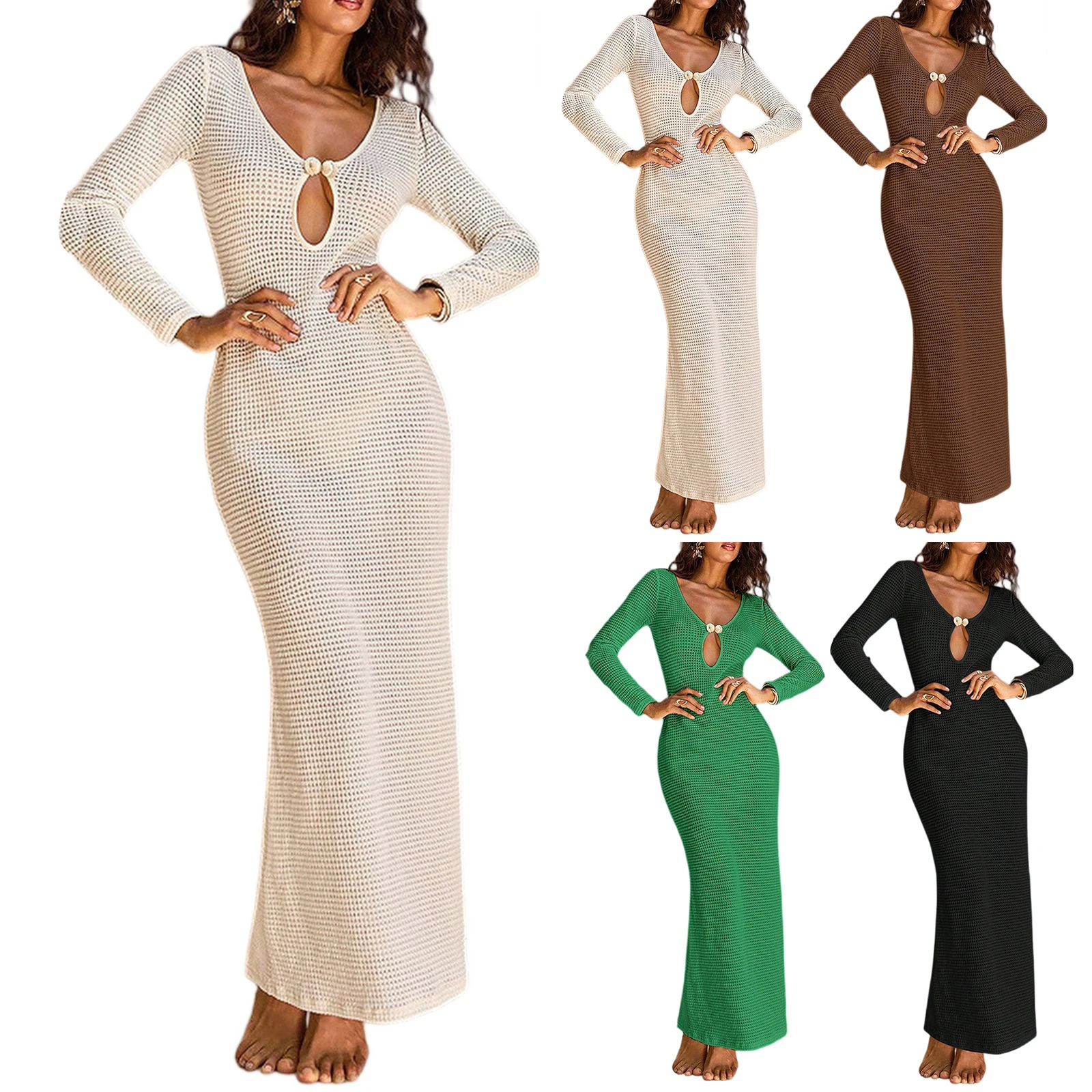 Hollow Slit Solid Color Dress Beach Top V-Neck Semi Transparent Long Skirt Spring And Autumn Women'S Dress
Hollow Slit Solid Color Dress Beach Top V-Neck Semi Transparent Long Skirt Spring And Autumn Women'S Dress