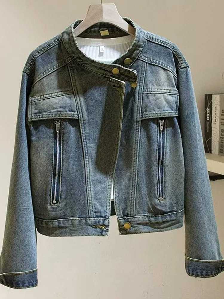 CULV Trendy Design Denim Jacket Women's Spring Loose Fashionable Stand Collar Jacket All-Match Casual Outerwear Top
CULV Trendy Design Denim Jacket Women's Spring Loose Fashionable Stand Collar Jacket All-Match Casual Outerwear Top