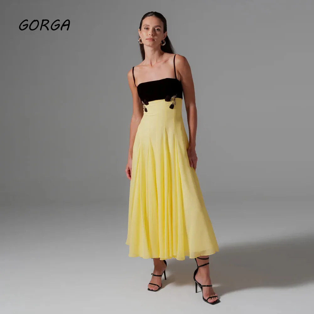 GORGA Customized Black Crepe Yellow Chiffon Floral Crystal Evening Dress 2025 Sleeveless Strapless Prom Dress Formal Party Dress
GORGA Customized Black Crepe Yellow Chiffon Floral Crystal Evening Dress 2025 Sleeveless Strapless Prom Dress Formal Party Dress