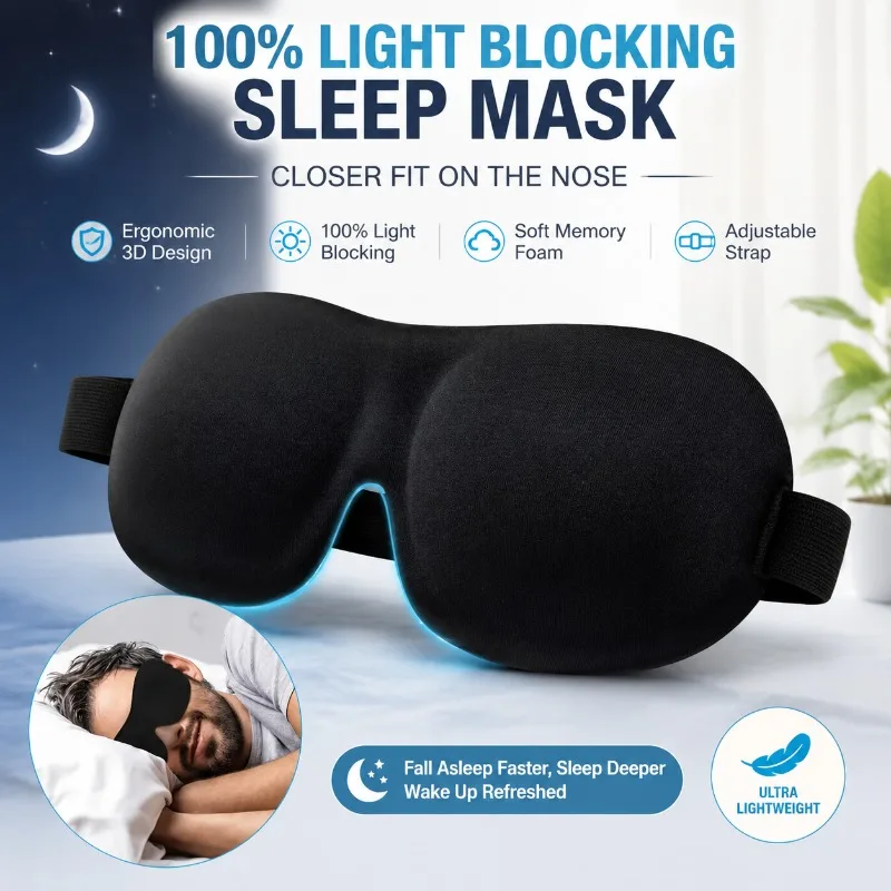 3D Sleep Eye Mask 100% Light Blocking Memory Foam Contoured Blindfold Breathable Night Sleeping Cover for Travel Airplane Home
3D Sleep Eye Mask 100% Light Blocking Memory Foam Contoured Blindfold Breathable Night Sleeping Cover for Travel Airplane Home