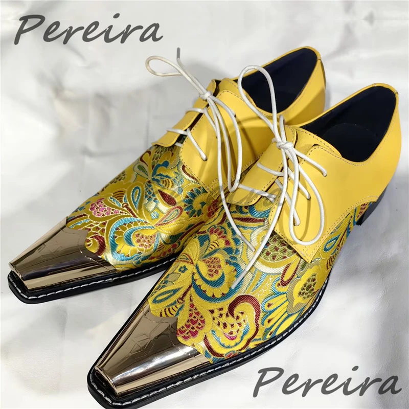 Yellow Embroidery Genuine Leather Dress Shoes for Men Red Cowhide Metal Toe Lace-Up Derby Shoes Summer New Party Banquet Shoes
Yellow Embroidery Genuine Leather Dress Shoes for Men Red Cowhide Metal Toe Lace-Up Derby Shoes Summer New Party Banquet Shoes