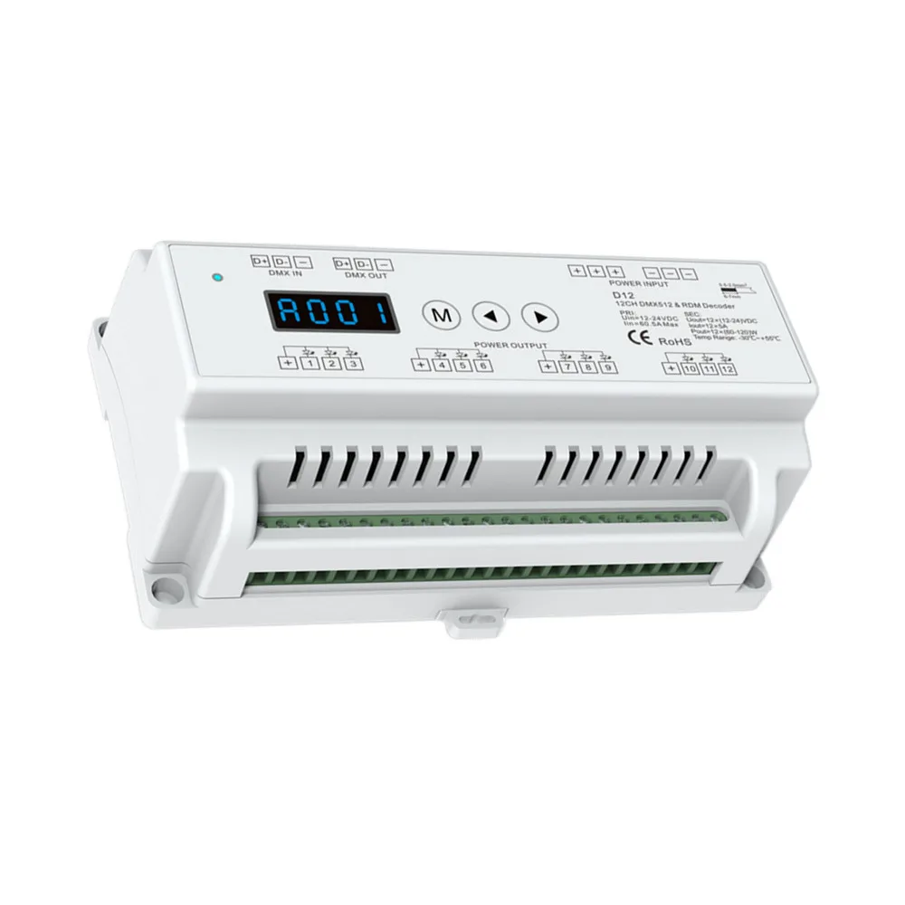 12 channel DMX512&RDM decoder RGB strip controller constant voltage led dimmer Digital tube display for RGB led strip DC12-24V
12 channel DMX512&RDM decoder RGB strip controller constant voltage led dimmer Digital tube display for RGB led strip DC12-24V
