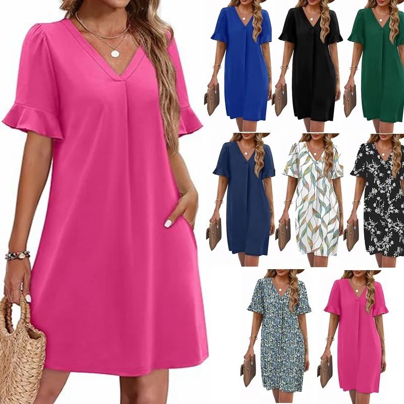 2026 Women's Summer New Style Fashionable Comfortable Casual Solid Color V-neck Bell Sleeve Pocket Midi-Length Dress for Women
2026 Women's Summer New Style Fashionable Comfortable Casual Solid Color V-neck Bell Sleeve Pocket Midi-Length Dress for Women