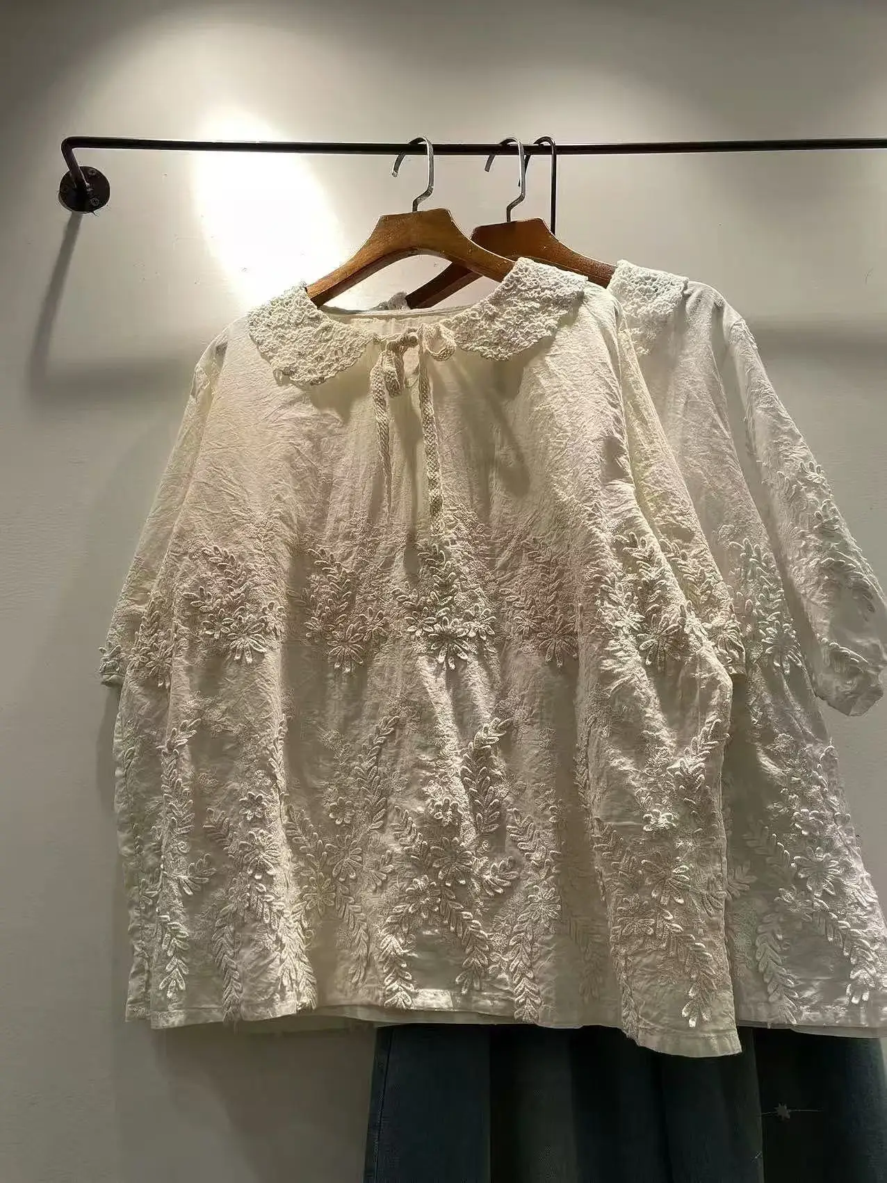 Mori kei fashion peter pan collar embroidery white beige shirts and blouses for women bow cotton short sleeve tops lolita clothe
Mori kei fashion peter pan collar embroidery white beige shirts and blouses for women bow cotton short sleeve tops lolita clothe