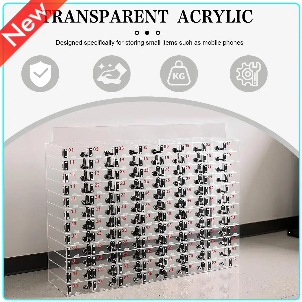 100 Slots Cell Phone Storage Box Clear Acrylic Mobile Phone Safe Deposit Box with Door Locks and Keys for Office Factory
100 Slots Cell Phone Storage Box Clear Acrylic Mobile Phone Safe Deposit Box with Door Locks and Keys for Office Factory
