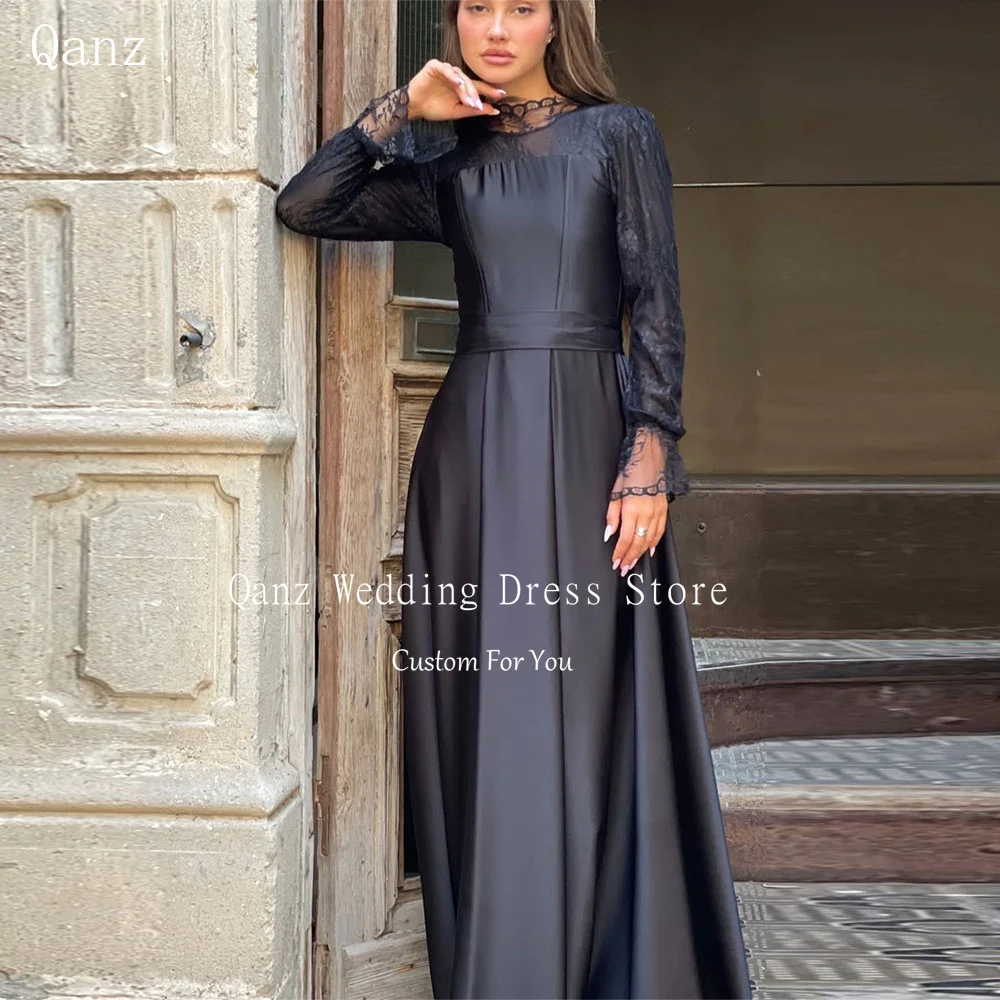 Qanz Vintage Satin Black Evening Dresses Long A Line O Neck Vestido De Gala Full Sleeves Lace Robe Soirée Femme Customized
Qanz Vintage Satin Black Evening Dresses Long A Line O Neck Vestido De Gala Full Sleeves Lace Robe Soirée Femme Customized