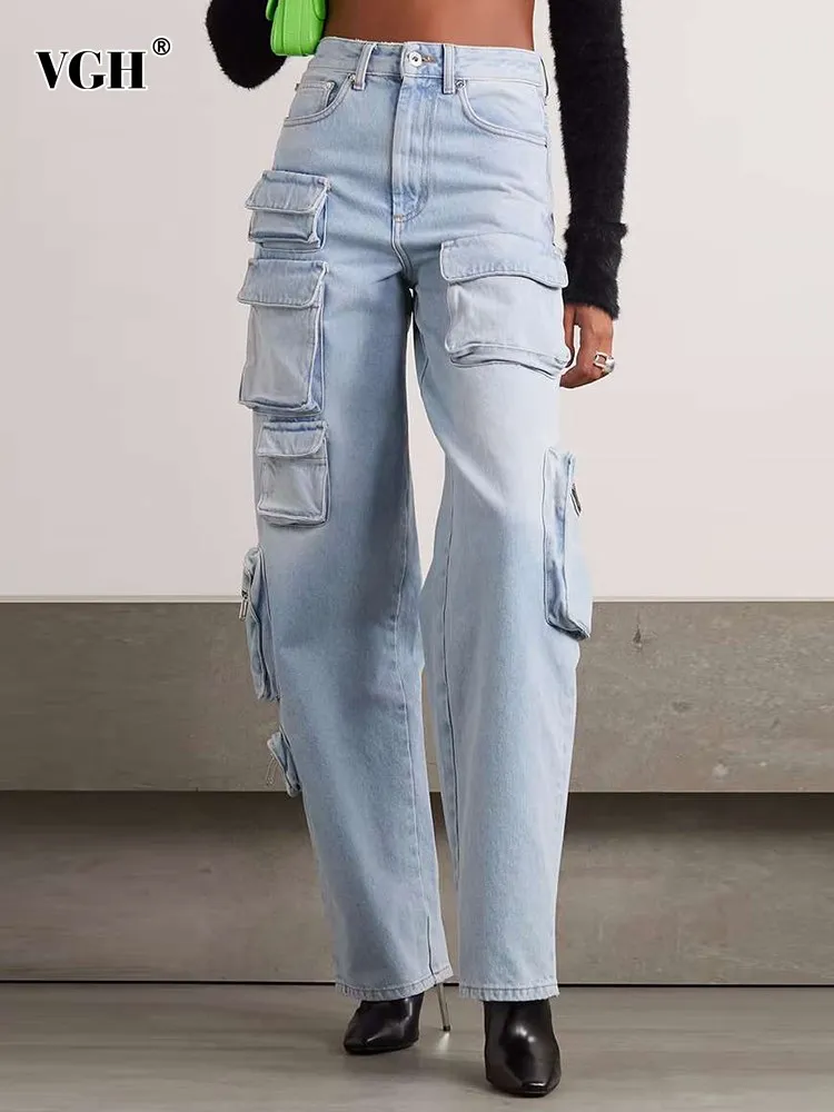 VGH Spliced Zipper Denim Cargo Pants For Women High Waist Patchwork Pockets Solid Streetwear Jeans Female Fashion Clothing New
VGH Spliced Zipper Denim Cargo Pants For Women High Waist Patchwork Pockets Solid Streetwear Jeans Female Fashion Clothing New