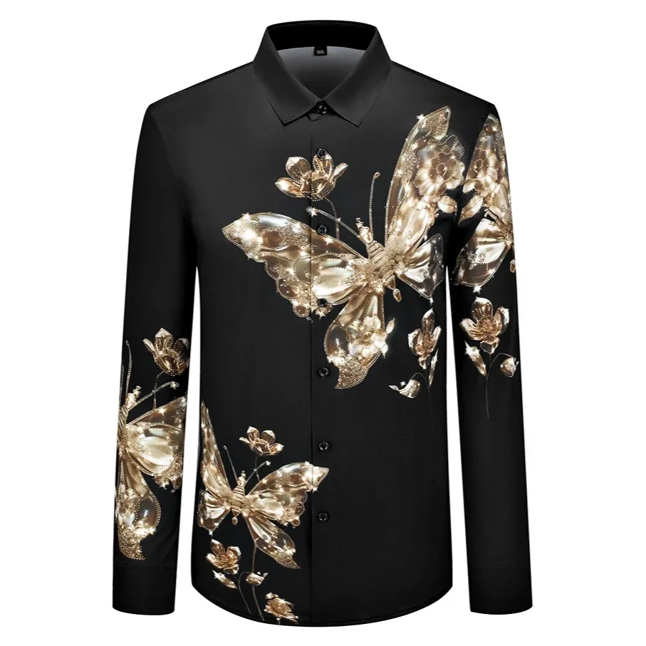 Luxury Golden Butterfly Printed Men's Shirt Retro Rhinestone Long Sleeved Casual Shirt Business Social Party Tuxedo Blouse 2025
Luxury Golden Butterfly Printed Men's Shirt Retro Rhinestone Long Sleeved Casual Shirt Business Social Party Tuxedo Blouse 2025