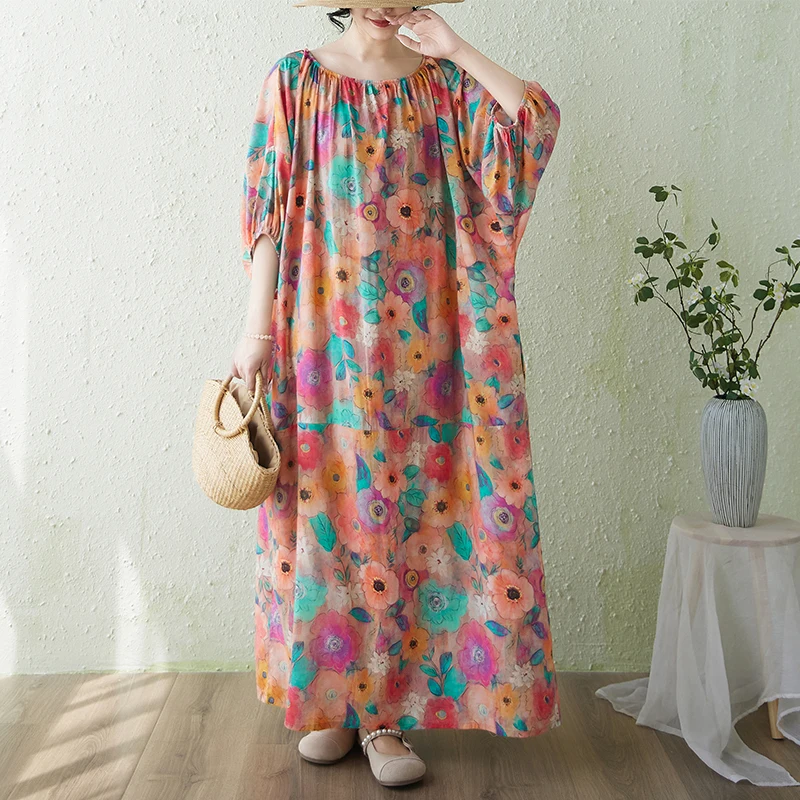 Loose Cotton Linen Print Dress Bell Sleeve Long Skirt Slimming Robe Large Size Artistic Style Daily Wear round Neck Long Dress
Loose Cotton Linen Print Dress Bell Sleeve Long Skirt Slimming Robe Large Size Artistic Style Daily Wear round Neck Long Dress