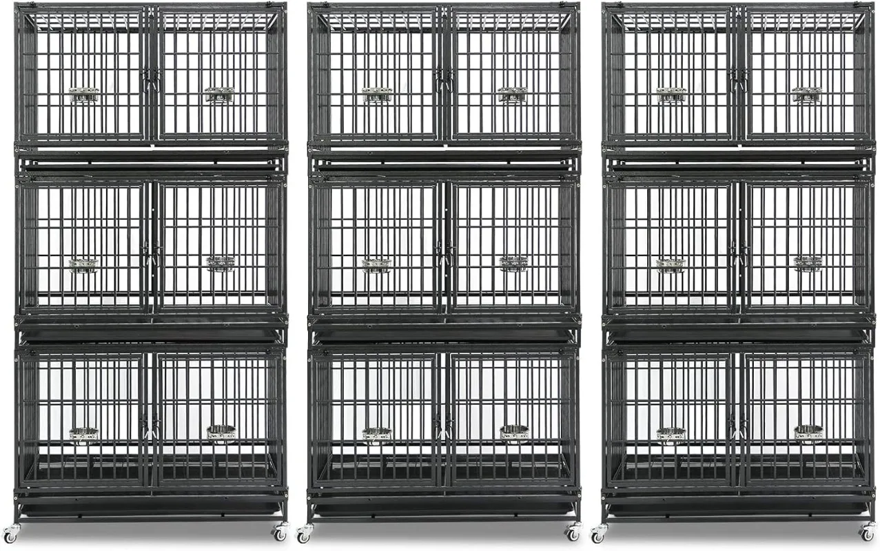 3 упаковки, трехъярусный 43-дюймовый штабелируемый сверхпрочный ящик для собак с колесами, неразрушимая стальная клетка для собак, питомник для дома 
3 упаковки, трехъярусный 43-дюймовый штабелируемый сверхпрочный ящик для собак с колесами, неразрушимая стальная клетка для собак, питомник для дома