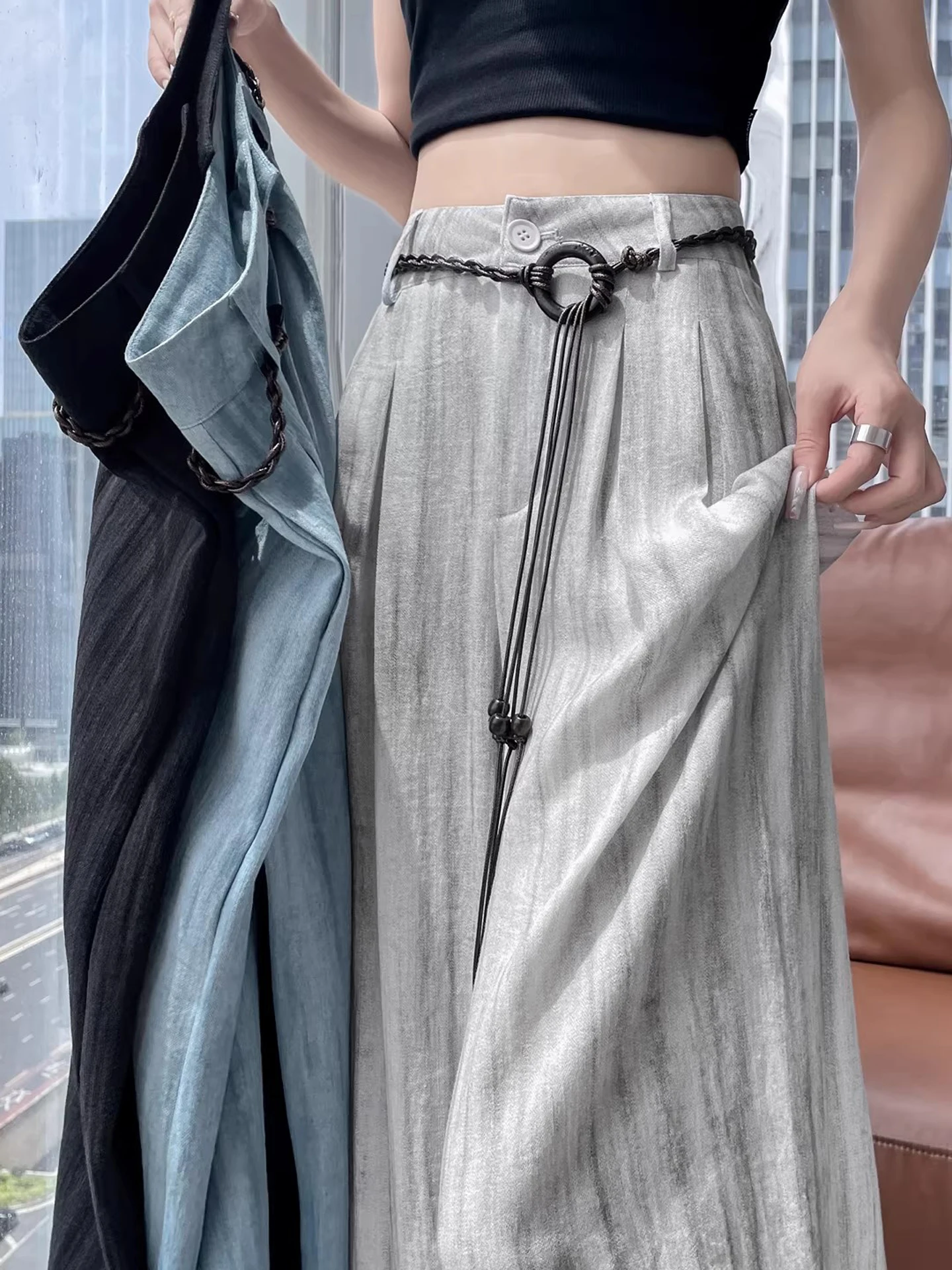 Elegant Tie-Dye Silk Linen Wide Leg Pants Women's Summer Thin Loose Slimming Drapey Floor-Length Ice Silk Wide Leg Trousers
Elegant Tie-Dye Silk Linen Wide Leg Pants Women's Summer Thin Loose Slimming Drapey Floor-Length Ice Silk Wide Leg Trousers