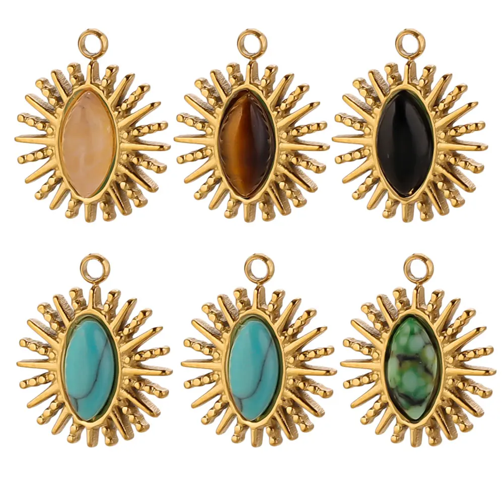 5pcs Stainless Steel Natural Stone Charms Boho Evil Eye Radiant Sun Pendant for DIY Women Necklace Jewelry Making Supplies
5pcs Stainless Steel Natural Stone Charms Boho Evil Eye Radiant Sun Pendant for DIY Women Necklace Jewelry Making Supplies