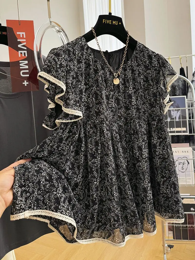Floral Ruffle Short Sleeves Baby Doll Shirt Summer Vacation Chiffon Shirt Women's High-end Blouse
Floral Ruffle Short Sleeves Baby Doll Shirt Summer Vacation Chiffon Shirt Women's High-end Blouse