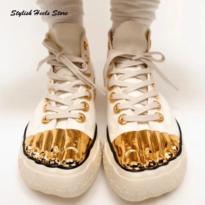 Unisex Casual Canvas Shoes Lover's Gold Five-toe Cross-tied Tennis High-top Lace Up Men's Sneakers Fashion Women's Flats Shoes
Unisex Casual Canvas Shoes Lover's Gold Five-toe Cross-tied Tennis High-top Lace Up Men's Sneakers Fashion Women's Flats Shoes