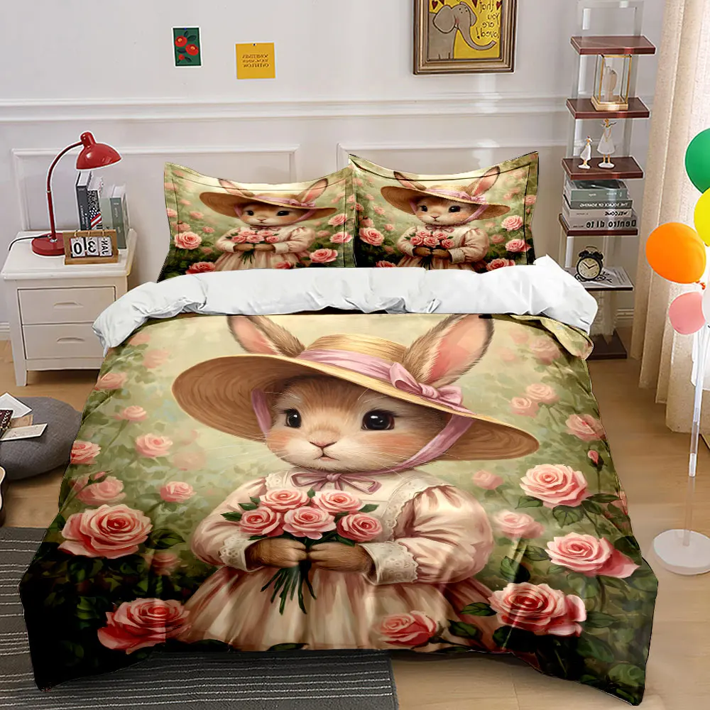 Bunny with Hat and Pink Roses Print Bedding Set 1 Duvet Cover 2 Pillowcases for Adult and Children Luxury Gift Full Size
Bunny with Hat and Pink Roses Print Bedding Set 1 Duvet Cover 2 Pillowcases for Adult and Children Luxury Gift Full Size