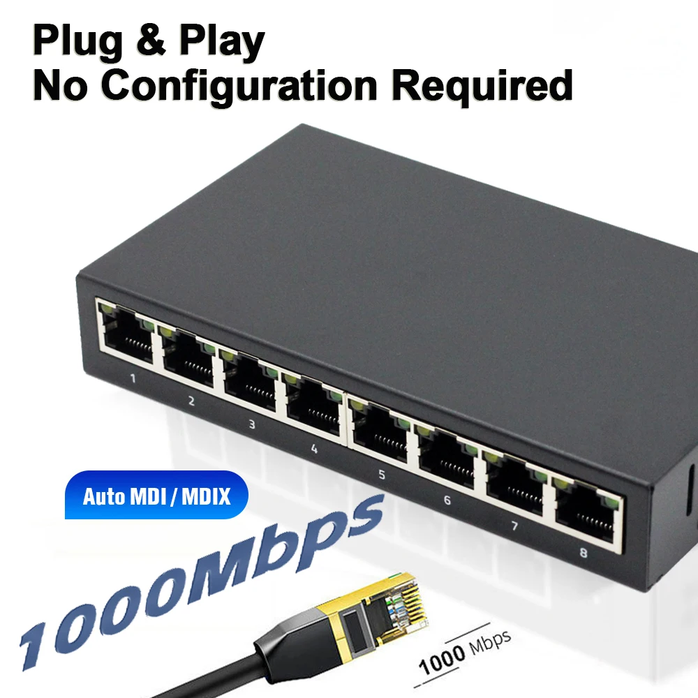 8-портовый Ethernet-коммутатор 10/100/1000 Мбит/с SRJ45, настольная сеть, гигабитный коммутатор, автоматический MDI/MDIX
8-портовый Ethernet-коммутатор 10/100/1000 Мбит/с SRJ45, настольная сеть, гигабитный коммутатор, автоматический MDI/MDIX