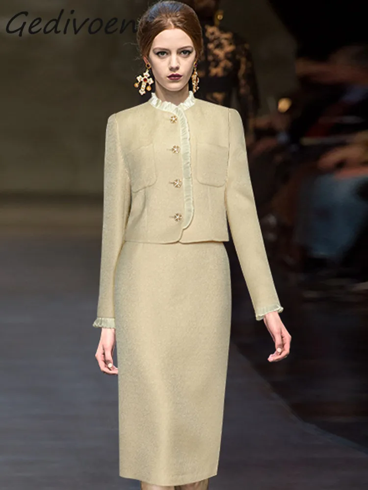Gedivoen Winter Fashion Runway Khaki Vintage Skirt Set Women Ruffles Button Pockets Slim Coat+Package Buttocks Skirt 2 Piece Set
Gedivoen Winter Fashion Runway Khaki Vintage Skirt Set Women Ruffles Button Pockets Slim Coat+Package Buttocks Skirt 2 Piece Set