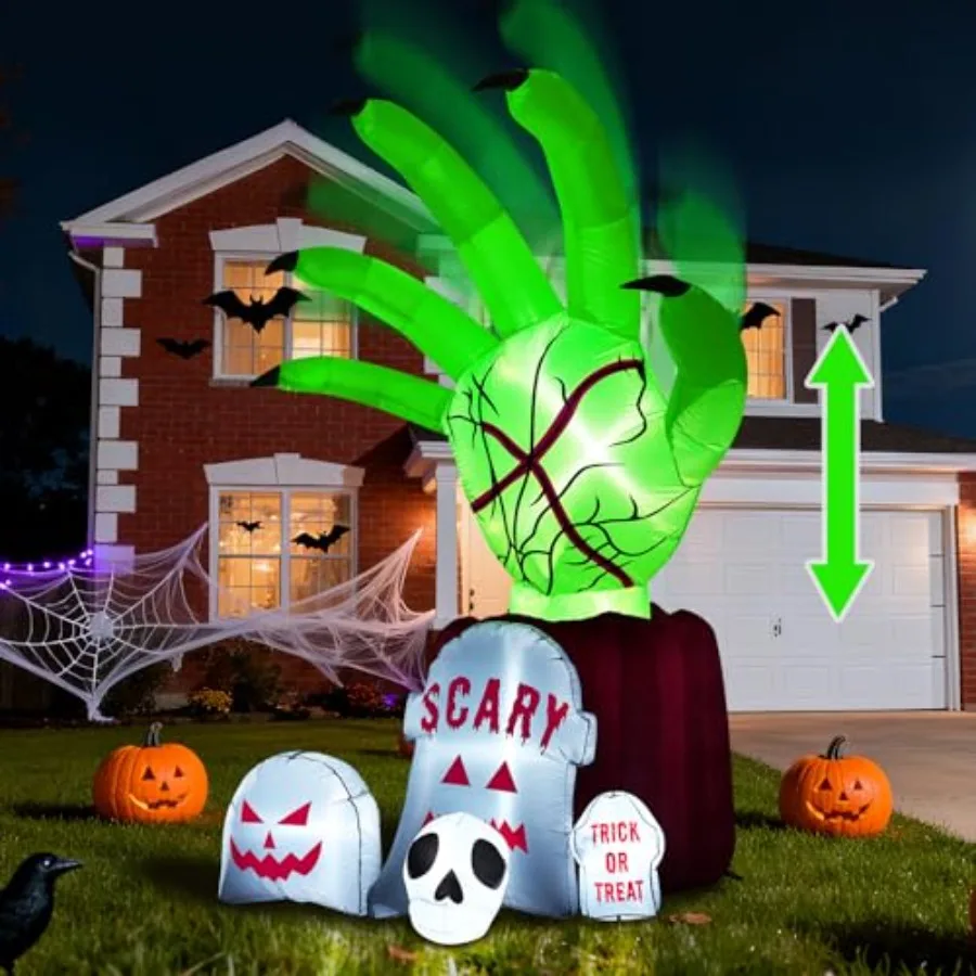 Outdoor Halloween inflatable decoration: 8.6 FT zombie hand animatronic with built-in LEDs, PVC material, green-gray color, mot
Outdoor Halloween inflatable decoration: 8.6 FT zombie hand animatronic with built-in LEDs, PVC material, green-gray color, mot