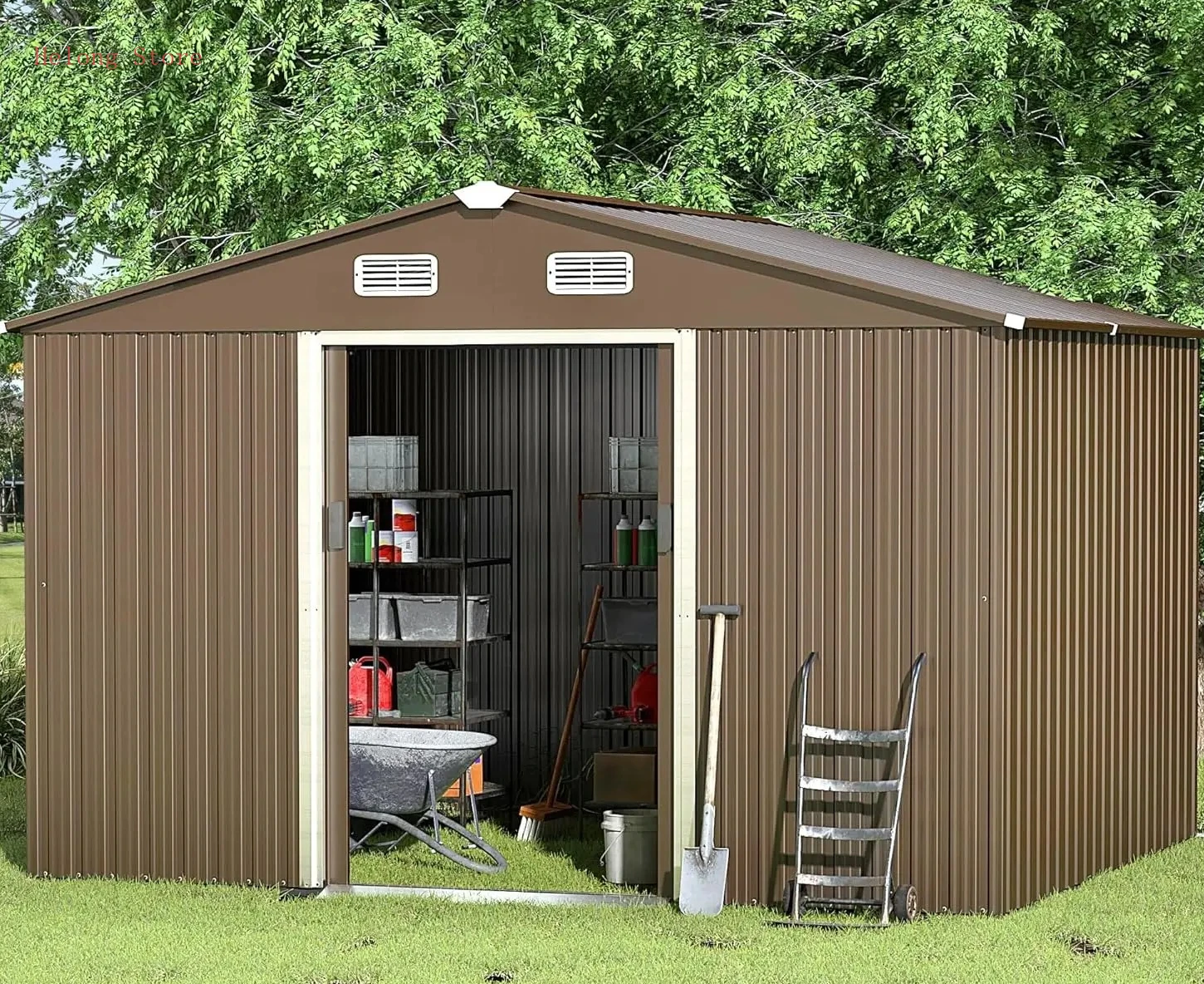 10FT x 8FT Metal Storage Shed, Outdoor Storage Shed with Lockable Slide Doors & 2 Windows, Utility and Tool Shed with Slooping
10FT x 8FT Metal Storage Shed, Outdoor Storage Shed with Lockable Slide Doors & 2 Windows, Utility and Tool Shed with Slooping