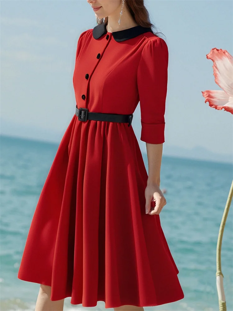2025 Solid Black Green Red Casual Summer Vintage Dress Half Sleeve Peter Pan Collar Spring A Line Big Swing Pinup Runway Dresses
2025 Solid Black Green Red Casual Summer Vintage Dress Half Sleeve Peter Pan Collar Spring A Line Big Swing Pinup Runway Dresses