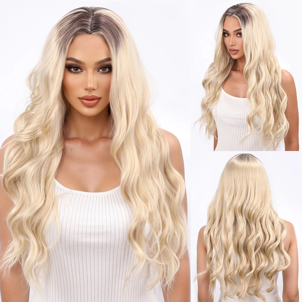 Platinum gradient style with long curly hair and face repair, new full head wig for women-Synthetic fiber wig
Platinum gradient style with long curly hair and face repair, new full head wig for women-Synthetic fiber wig