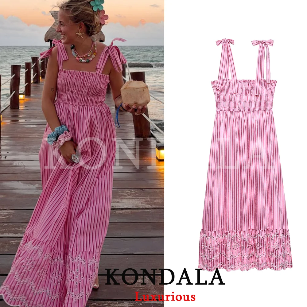 KONDALA Beach Party Chic Women Dress Striped Bow Cami Backless Lace-up Long Pink Dress Fashion 2026 Summer Holiday Loose Dress
KONDALA Beach Party Chic Women Dress Striped Bow Cami Backless Lace-up Long Pink Dress Fashion 2026 Summer Holiday Loose Dress
