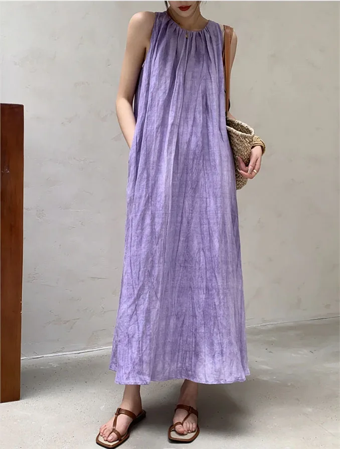 Fashion 2024 Summer O-neck Sleeveless Women Mid-Length Dress Purple Casual Loose Female A-line Dress Ladies Vestidos S915
Fashion 2024 Summer O-neck Sleeveless Women Mid-Length Dress Purple Casual Loose Female A-line Dress Ladies Vestidos S915