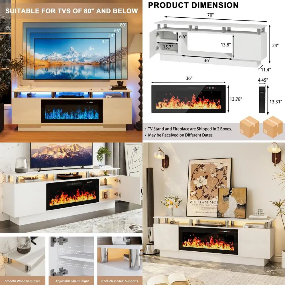 70 Double-Tier TV Stand for 36-80 TVs, LED Wood Media Center with Storage Cabinet for Living Room, White
70 Double-Tier TV Stand for 36-80 TVs, LED Wood Media Center with Storage Cabinet for Living Room, White