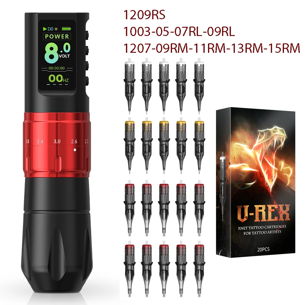 T‑Rex Adjustable Stroke Tattoo Pen Kit 4‑9.9V Low Vibration Dot Work Mode Wireless Rotary Machine with Tattoo Needles for Artist
T‑Rex Adjustable Stroke Tattoo Pen Kit 4‑9.9V Low Vibration Dot Work Mode Wireless Rotary Machine with Tattoo Needles for Artist