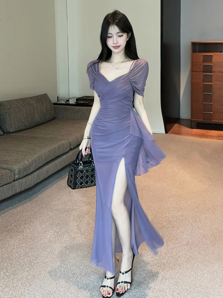 Sexy Pure Desire Fairylike Mesh Shoulderbared Strap Dress Women's High Slit Long Skirt Short Sleeve V Neck H Shape Slim Fit D...
Sexy Pure Desire Fairylike Mesh Shoulderbared Strap Dress Women's High Slit Long Skirt Short Sleeve V Neck H Shape Slim Fit D...