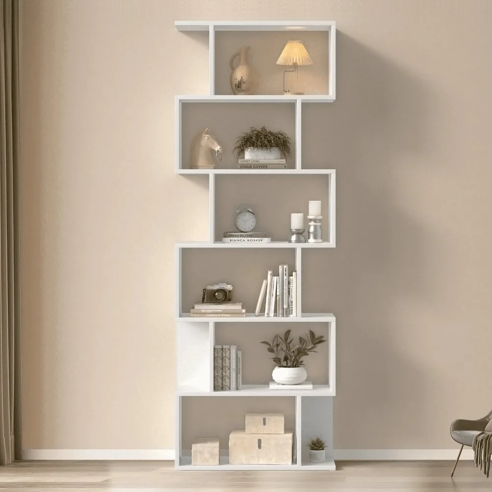 Geometric Bookcase Wooden Wood S Shape Storage Display Unit Bookcase Bookshelf 6-Tier Storage, 75" H X 27.6" W, White
Geometric Bookcase Wooden Wood S Shape Storage Display Unit Bookcase Bookshelf 6-Tier Storage, 75" H X 27.6" W, White