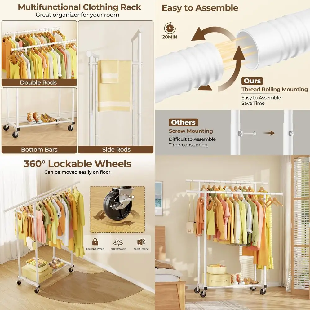 Переносная металлическая вешалка для одежды - передвижная гардеробная стойка с двойными штангами, белая, для спальни, прачечной, гостиной
Переносная металлическая вешалка для одежды - передвижная гардеробная стойка с двойными штангами, белая, для спальни, прачечной, гостиной