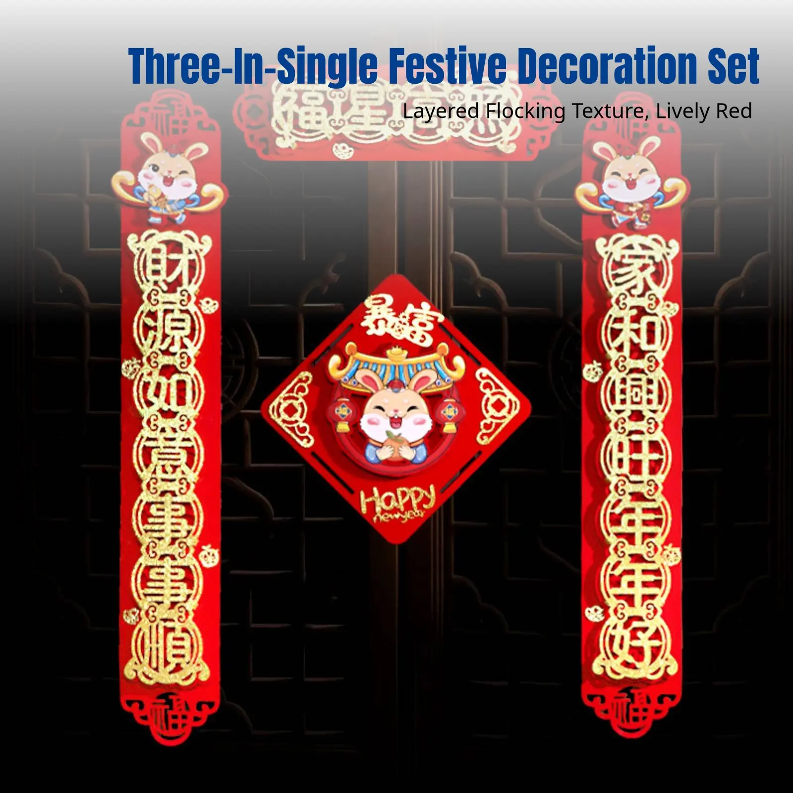 Triple New Year Couplets Set, 3D Flocked Door Sticker, Fu Hanging Decoration, Festive Red Gold, Traditional Chinese Blessing
Triple New Year Couplets Set, 3D Flocked Door Sticker, Fu Hanging Decoration, Festive Red Gold, Traditional Chinese Blessing
