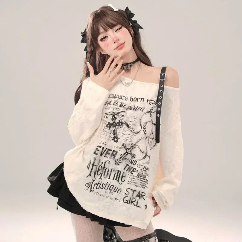 Grunge Gothic Off Shoulder Graphic T Shirts Women Y2k Clothes with Buckle Hollow Out Women Top Long Sleeve T-shirt Summer Autumn
Grunge Gothic Off Shoulder Graphic T Shirts Women Y2k Clothes with Buckle Hollow Out Women Top Long Sleeve T-shirt Summer Autumn
