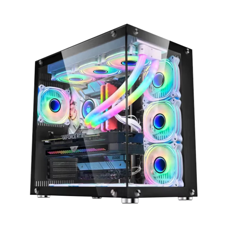 Hot Sale RGB Tempered Glass Fans Black White Mid Tower M -ATX PC Towers Gaming Computer Case