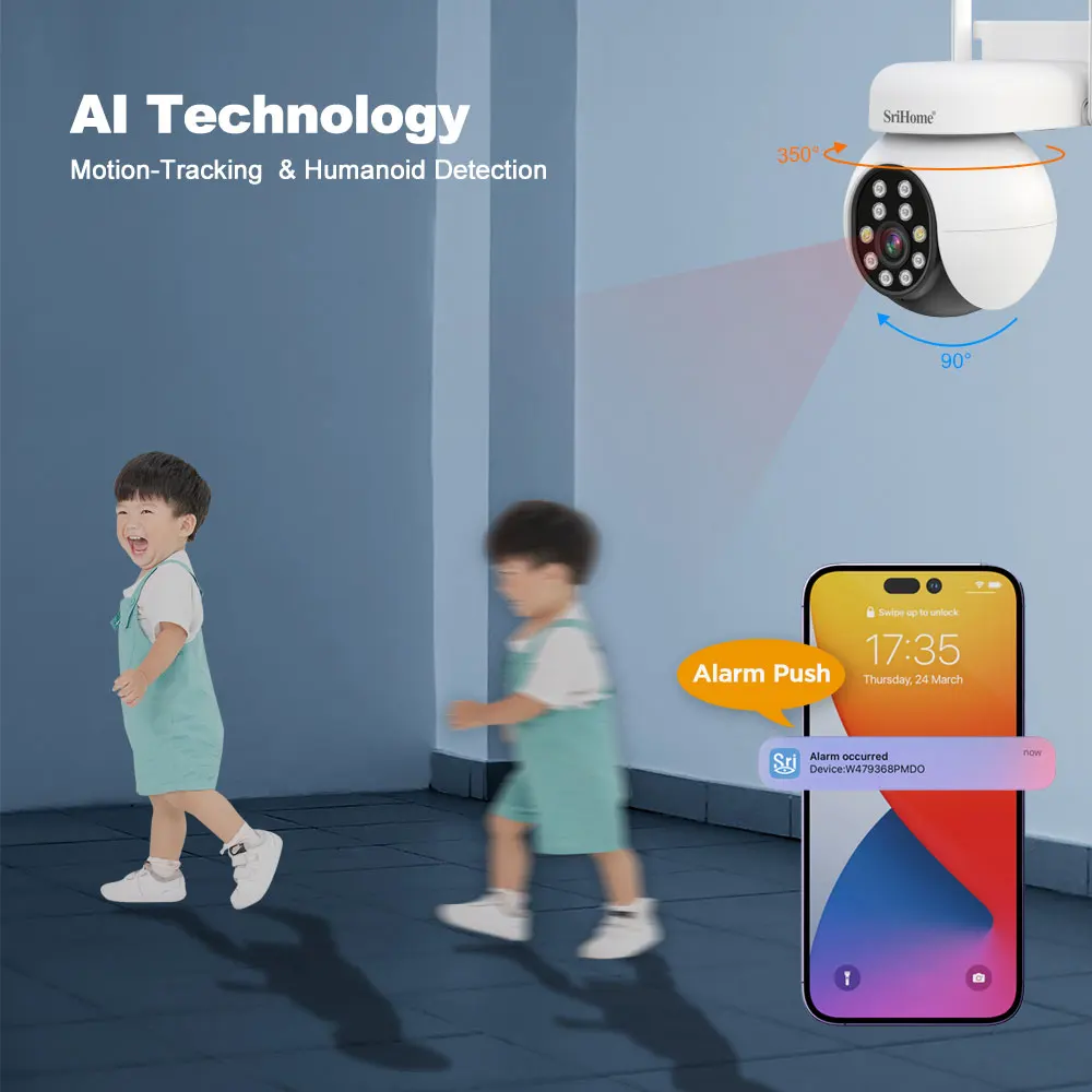 Srihome SH052 5MP 1944P Full Color Wireless PTZ IP Dome Camera AI Humanoid Detection Home Security CCTV Intercom Baby Monitor
Srihome SH052 5MP 1944P Full Color Wireless PTZ IP Dome Camera AI Humanoid Detection Home Security CCTV Intercom Baby Monitor