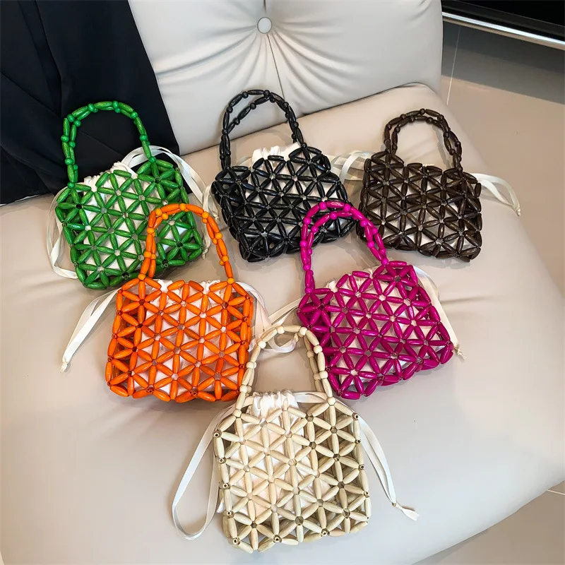 New Handmade Beaded Handbag Flowers Wooden Beaded Retro Hollow Women's Banquet Shoulder Bag Lady Tote Purse Bag
New Handmade Beaded Handbag Flowers Wooden Beaded Retro Hollow Women's Banquet Shoulder Bag Lady Tote Purse Bag