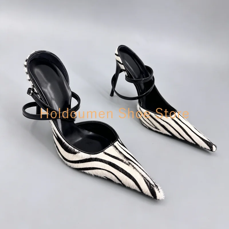 Summer Wild Style Zebra Print Horsehair Pointed Toe High Heel Mules Fashion Slingback Ankle Strap Buckle Stiletto Sandals
Summer Wild Style Zebra Print Horsehair Pointed Toe High Heel Mules Fashion Slingback Ankle Strap Buckle Stiletto Sandals
