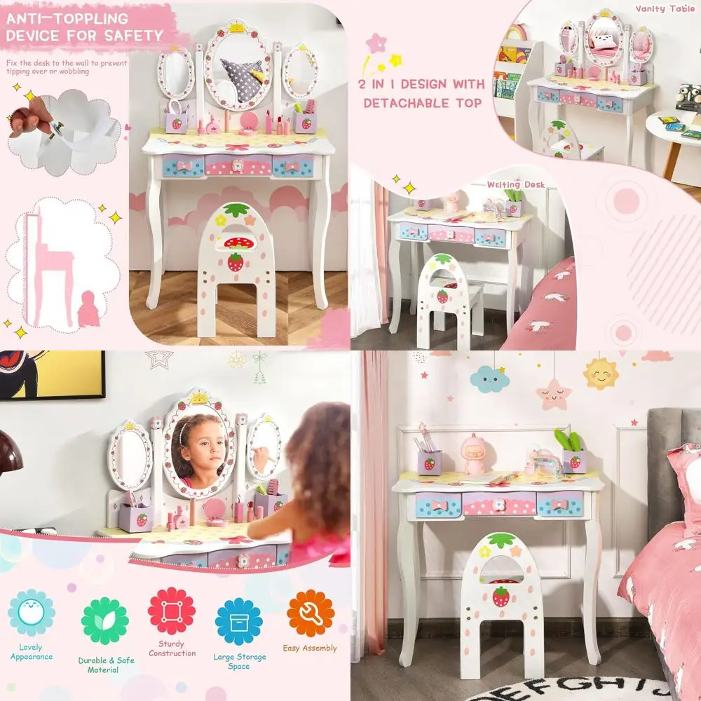 Children's Pretend Play Vanity Set with Stool, Mirror, and 5 Accessories
Children's Pretend Play Vanity Set with Stool, Mirror, and 5 Accessories