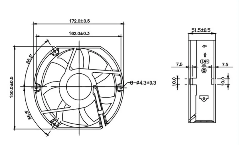 172x150x51mm violent high air volume DC 12V 24V 48V inverter cooling fan
172x150x51mm violent high air volume DC 12V 24V 48V inverter cooling fan