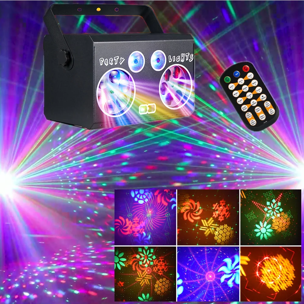 Party lights DJ Disco lights pattern dynamic strobe lights voice activated with remote DMX controlled house party Club rave part
Party lights DJ Disco lights pattern dynamic strobe lights voice activated with remote DMX controlled house party Club rave part