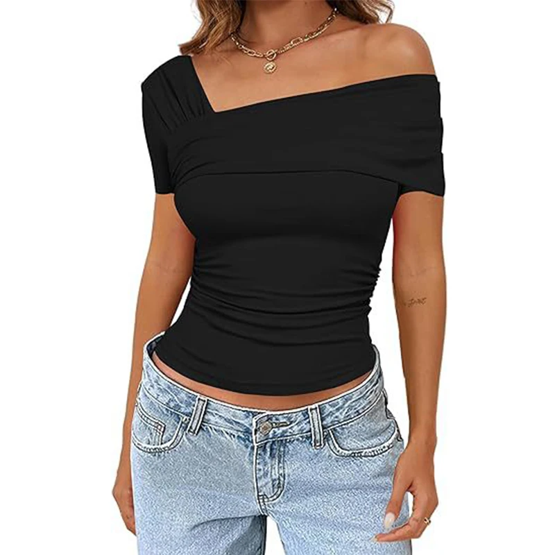 2024 Women One-Shoulder Long Sleeve Tops Sexy Style Asymmetrical Crop Short Sleeve Tee Solid Color Ruched T-Shirts Daily Outfit
2024 Women One-Shoulder Long Sleeve Tops Sexy Style Asymmetrical Crop Short Sleeve Tee Solid Color Ruched T-Shirts Daily Outfit