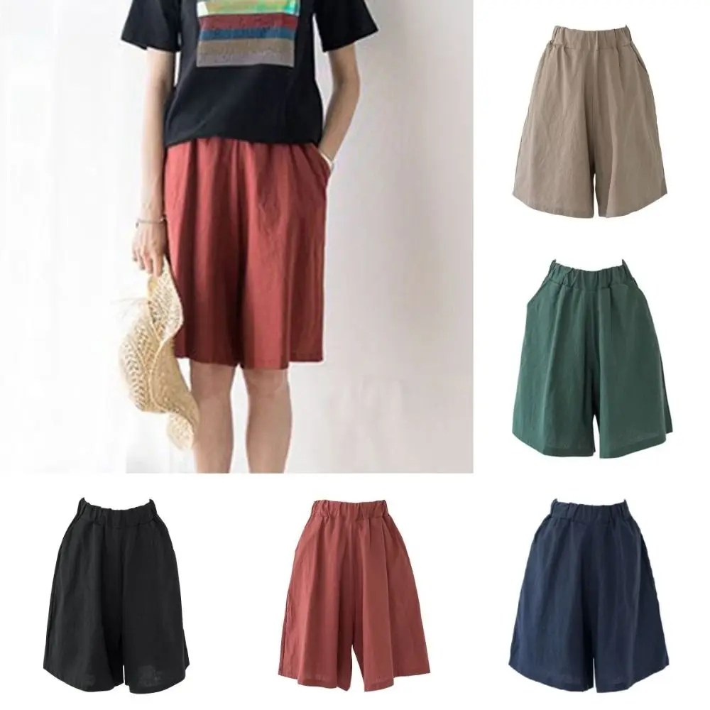 Fashion Elastic Waist Women Fifth Pants Linen Cotton Loose Casual Shorts Wide Leg Large Pocket Knee Length Trousers Travel
Fashion Elastic Waist Women Fifth Pants Linen Cotton Loose Casual Shorts Wide Leg Large Pocket Knee Length Trousers Travel